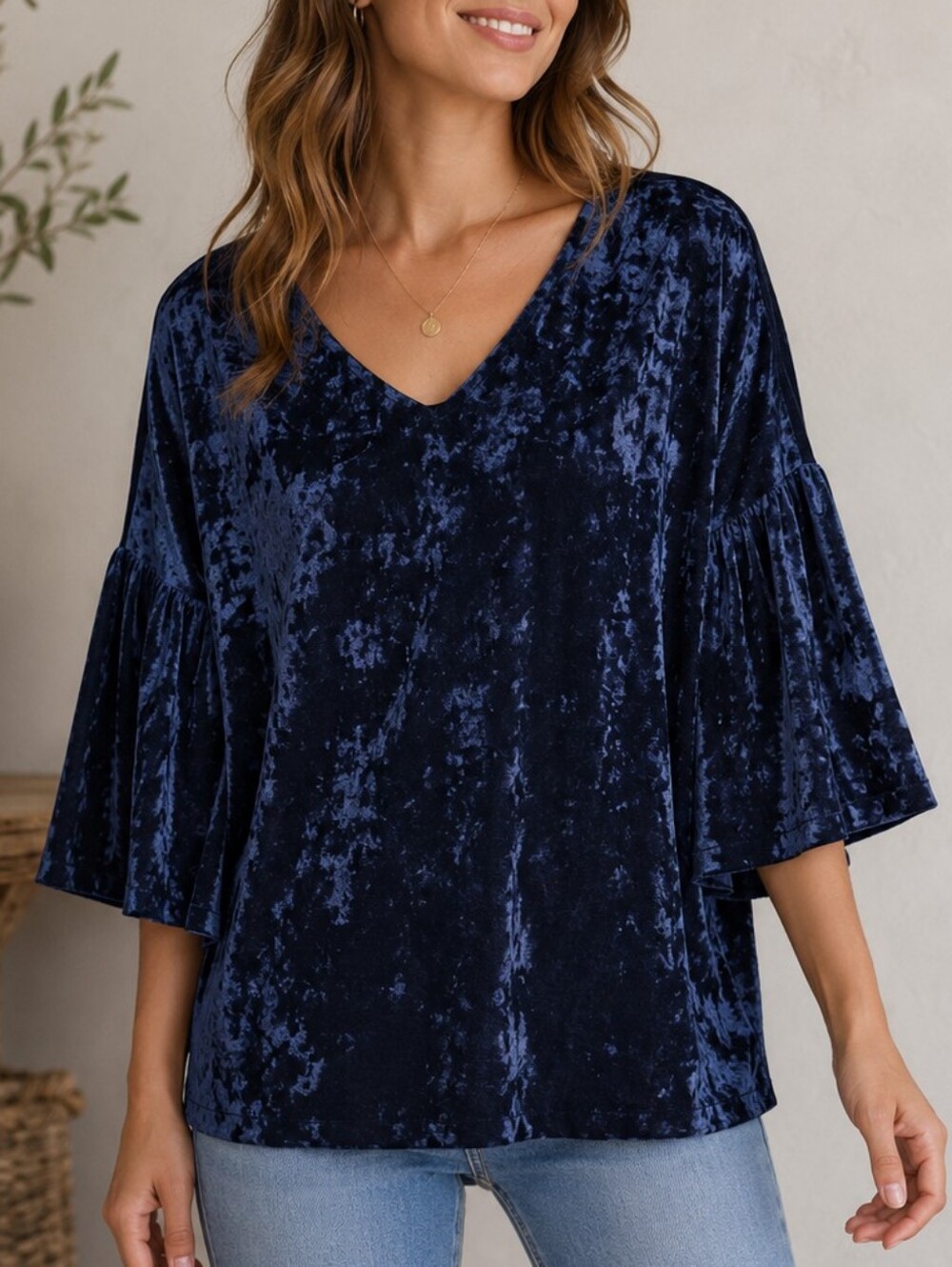 bobeau NEW Deep Navy Crushed Velvet V-Neck Tunic Sz XL Whimsigoth
